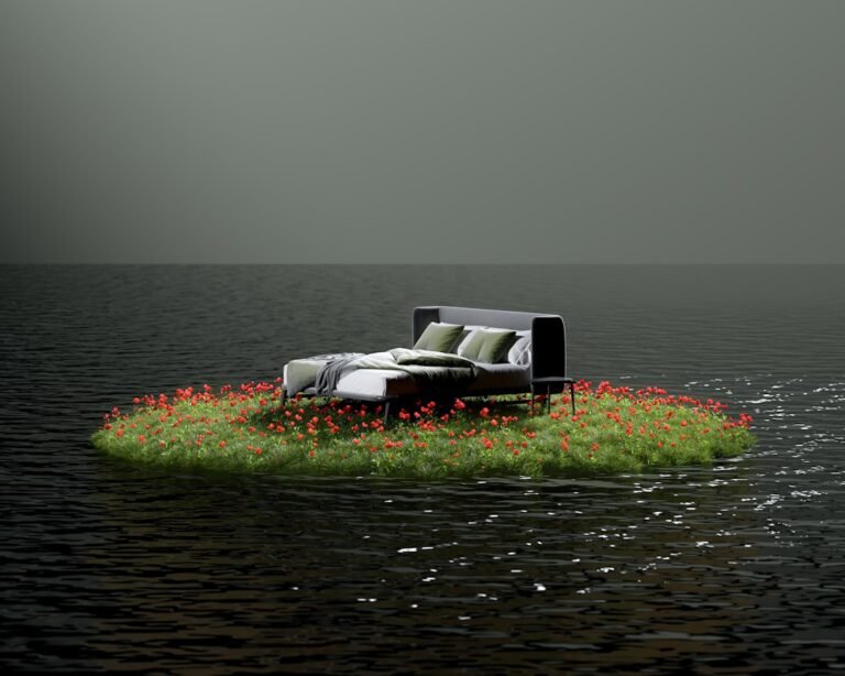 waterbed lek — A bed sitting in the middle of a body of water