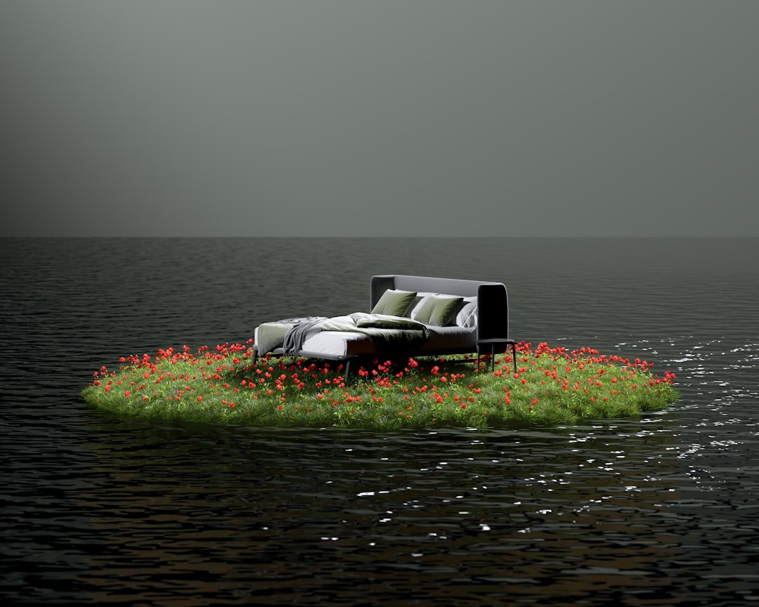 waterbed lek — A bed sitting in the middle of a body of water